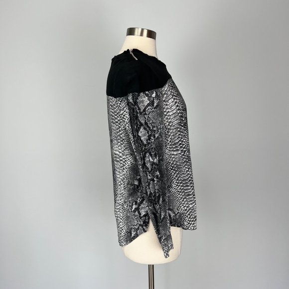 Rebecca Taylor Snake Print Zip Shoulder Long Sleeve Blouse Black Gray size 8 - Picture 6 of 14